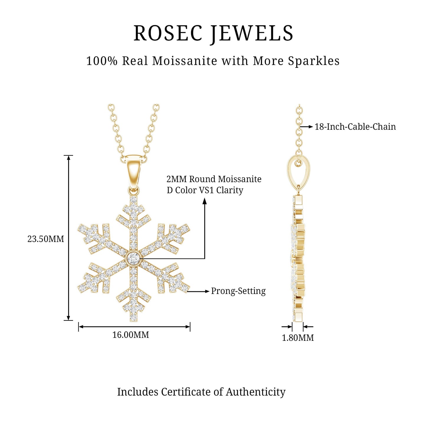 Certified Moissanite Frozen Snowflake Pendant Necklace