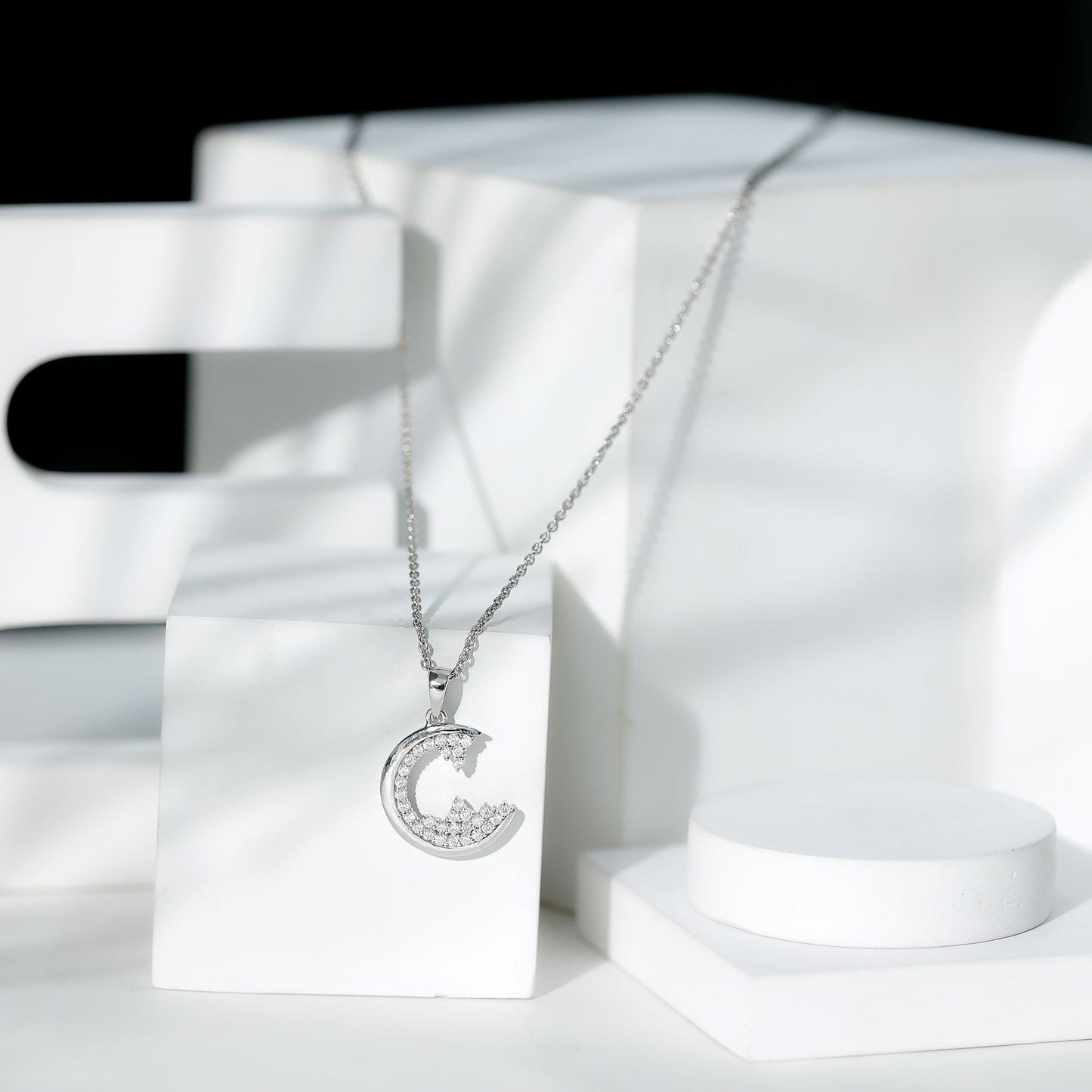 C Initial Necklace with Moissanite Cluster