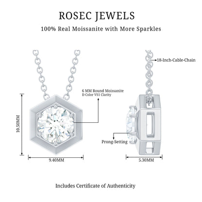 Certified Moissanite Solitaire Hexagonal Pendant