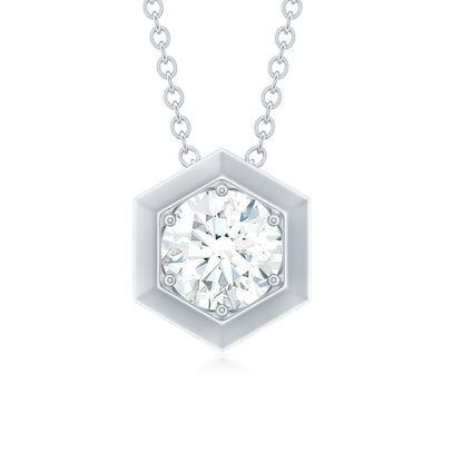 Certified Moissanite Solitaire Hexagonal Pendant
