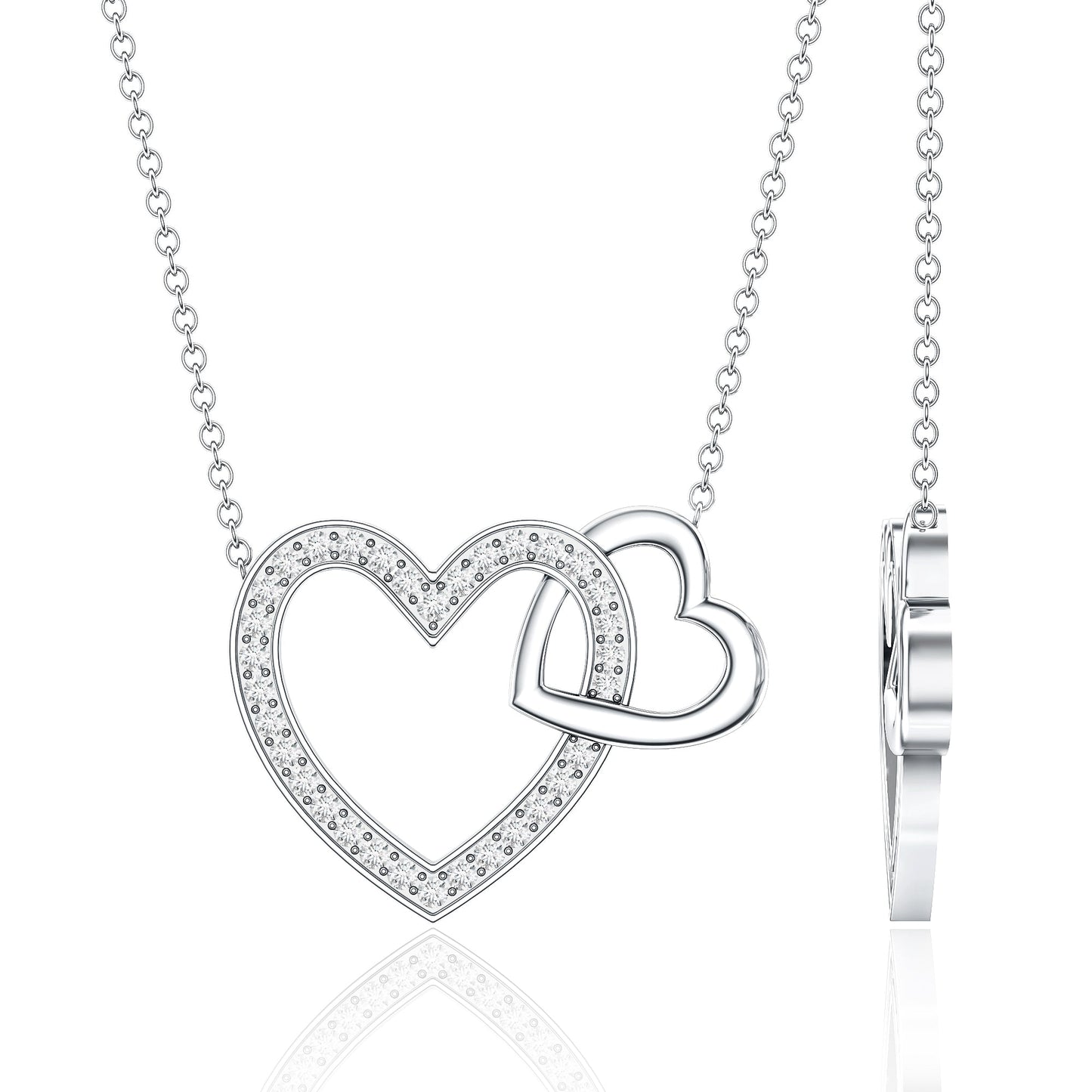Certified Moissanite Double Heart Necklace for Women