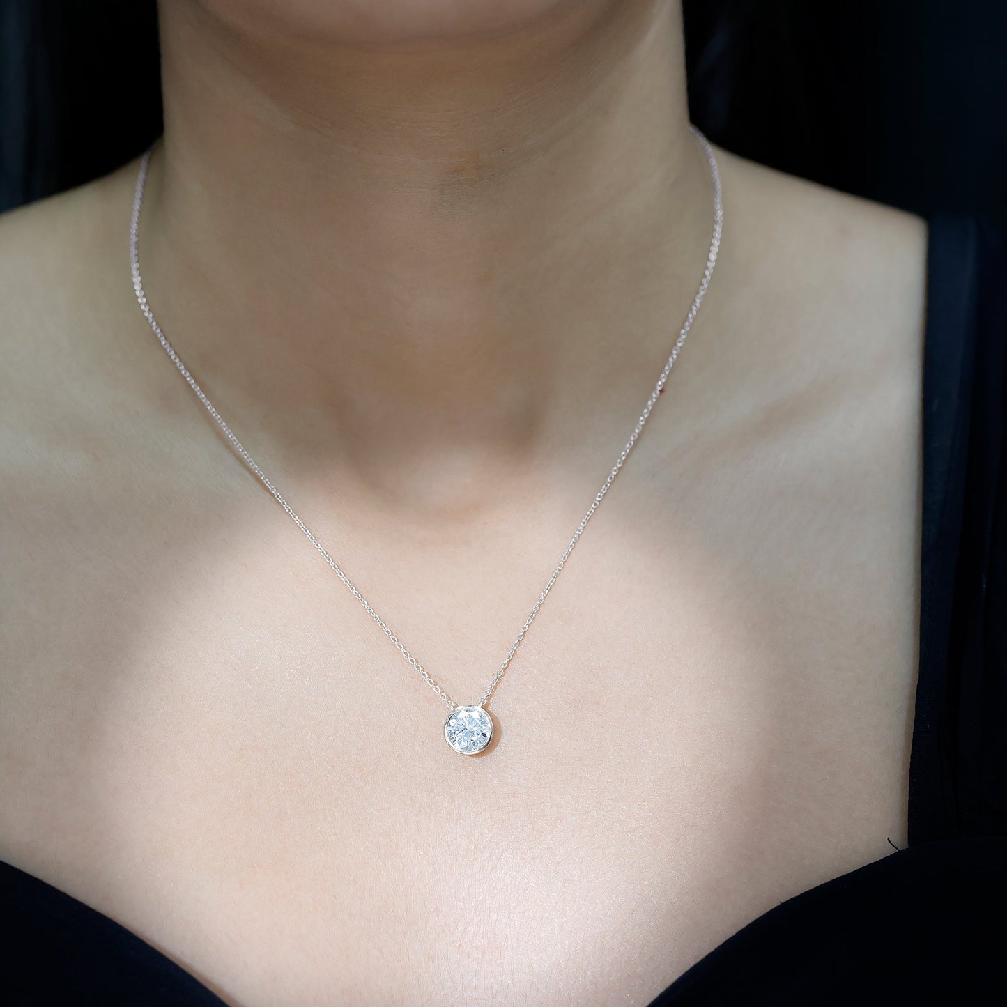 2 Carat Certified Moissanite Solitaire Necklace in Bezel Setting