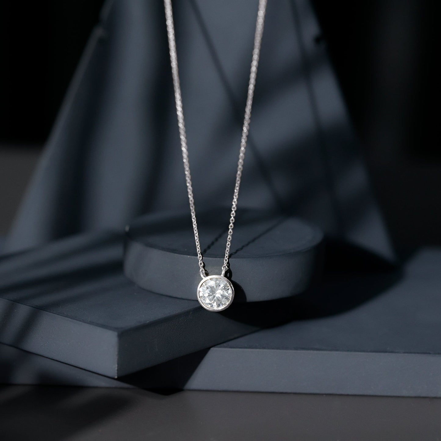 2 Carat Certified Moissanite Solitaire Necklace in Bezel Setting