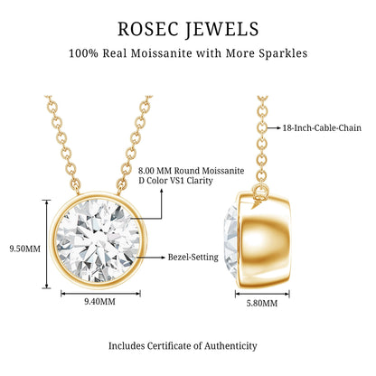 2 Carat Certified Moissanite Solitaire Necklace in Bezel Setting