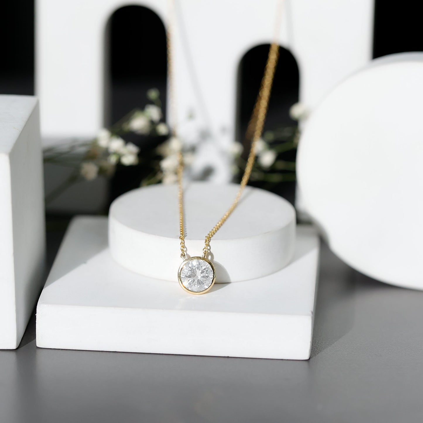 2 Carat Certified Moissanite Solitaire Necklace in Bezel Setting