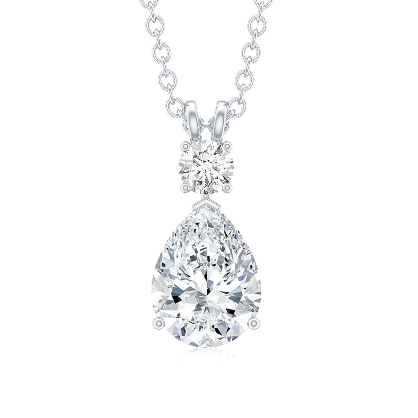 Certified Round and Pear Shaped Moissanite Two Stone Pendant