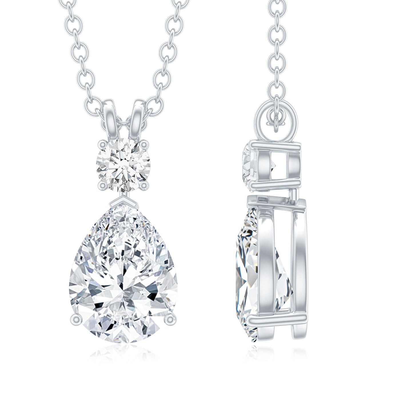 Certified Round and Pear Shaped Moissanite Two Stone Pendant