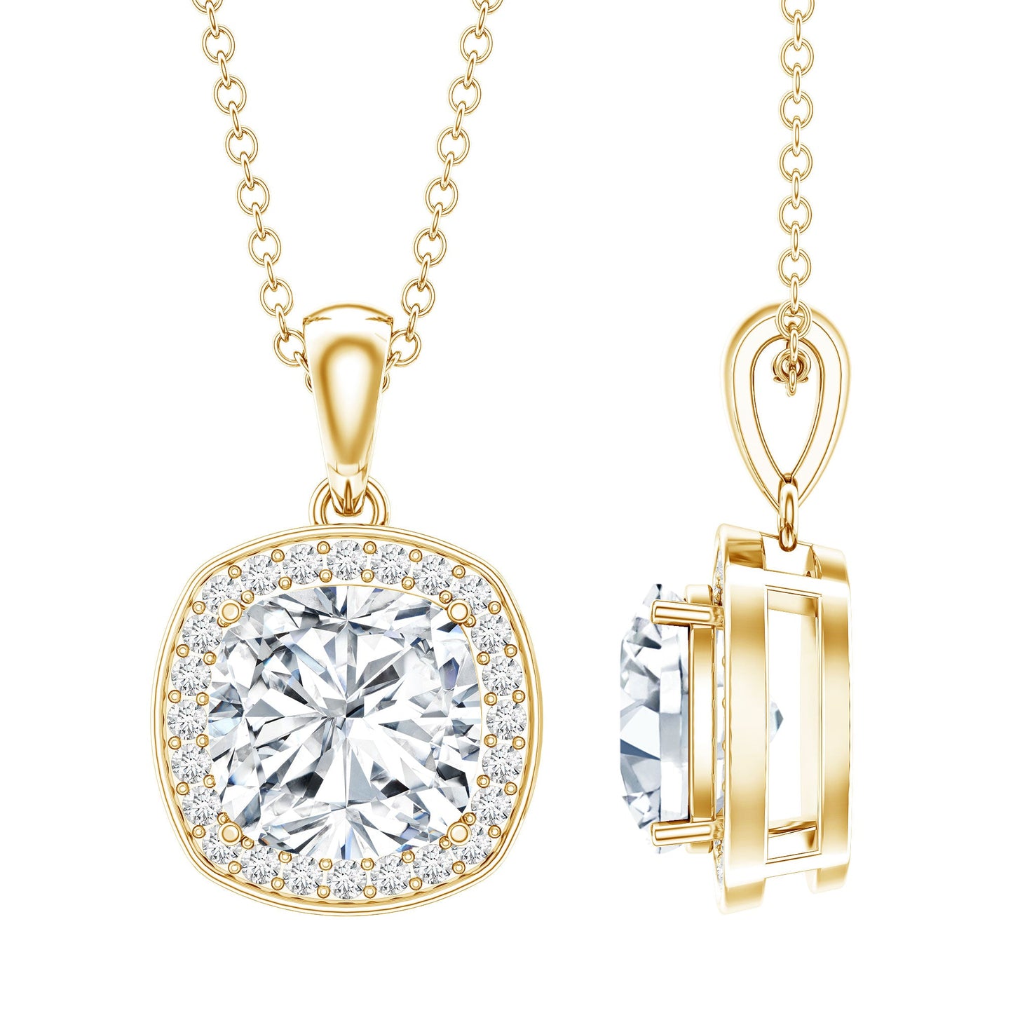 Certified 3 Carat Cushion Cut Moissanite Pendant
