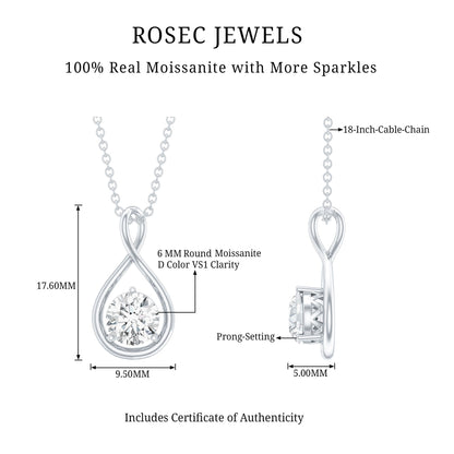 0.9 Carat Solitaire Moissanite Infinity Pendant with Certificate