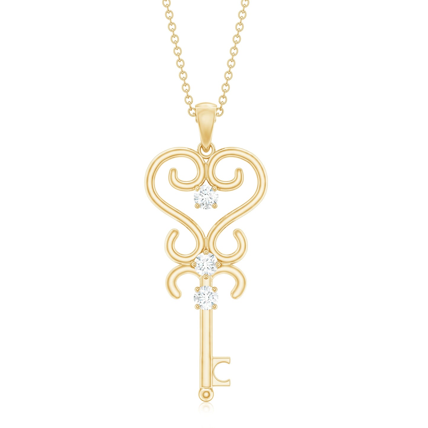 Vintage Looking Moissanite Key Pendant Necklace for Women