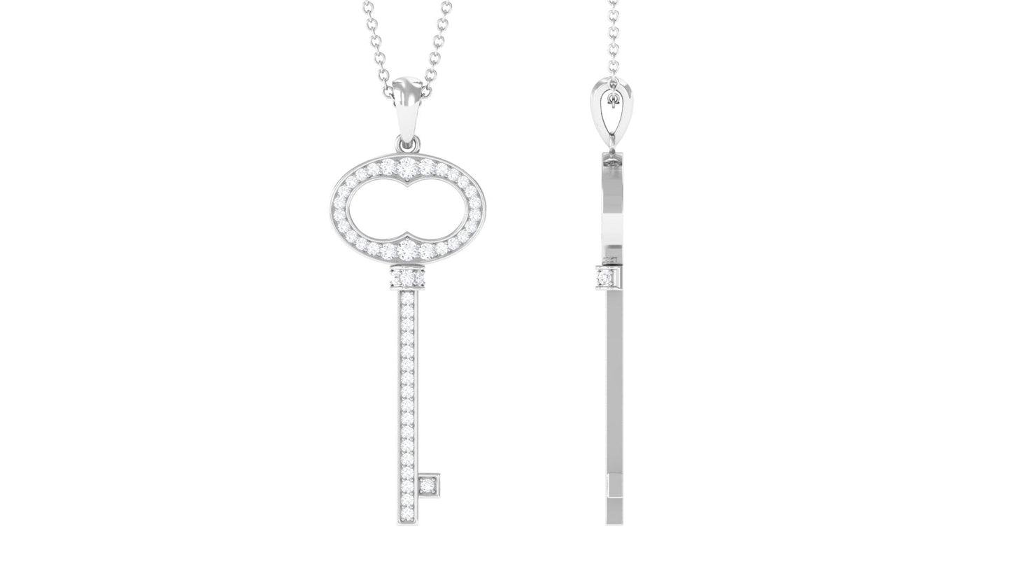 Classic Moissanite Key Charm Necklace with Certificate