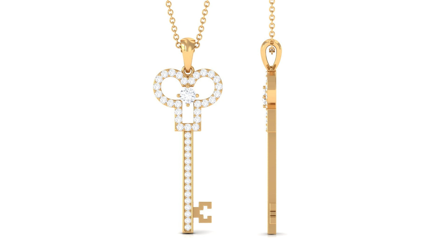 Certified Moissanite Cute Key Necklace for Women