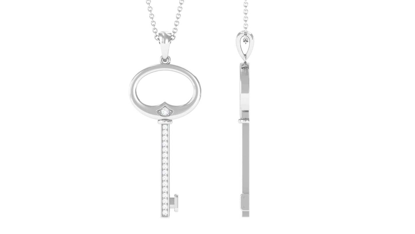 Certified Moissanite Contemporary Key Pendant Necklace