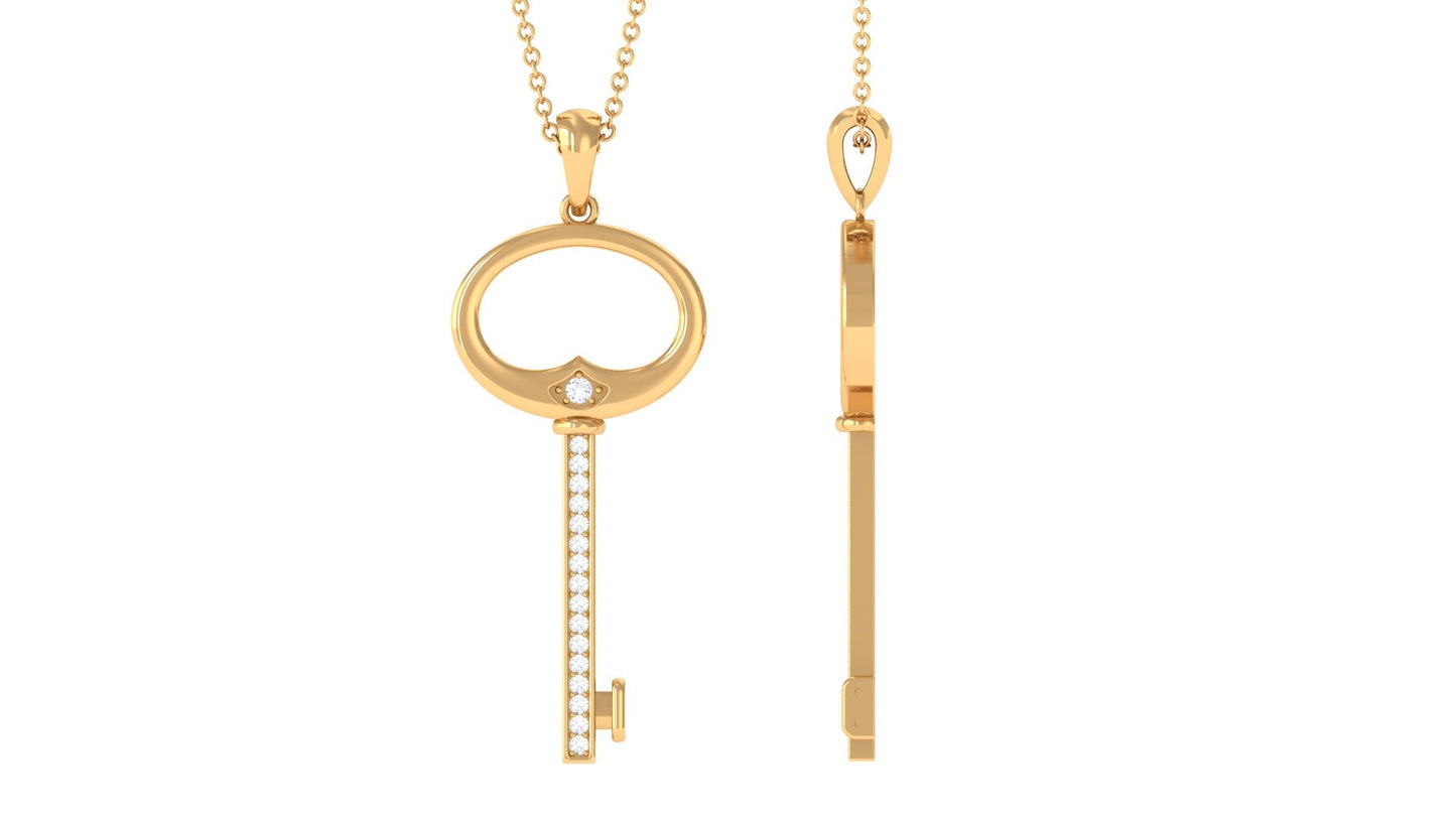 Certified Moissanite Contemporary Key Pendant Necklace