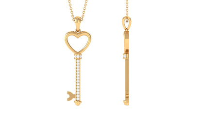 Certified Moissanite Open Heart and Key Pendant Necklace