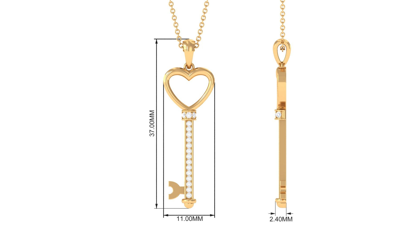 Certified Moissanite Open Heart and Key Pendant Necklace