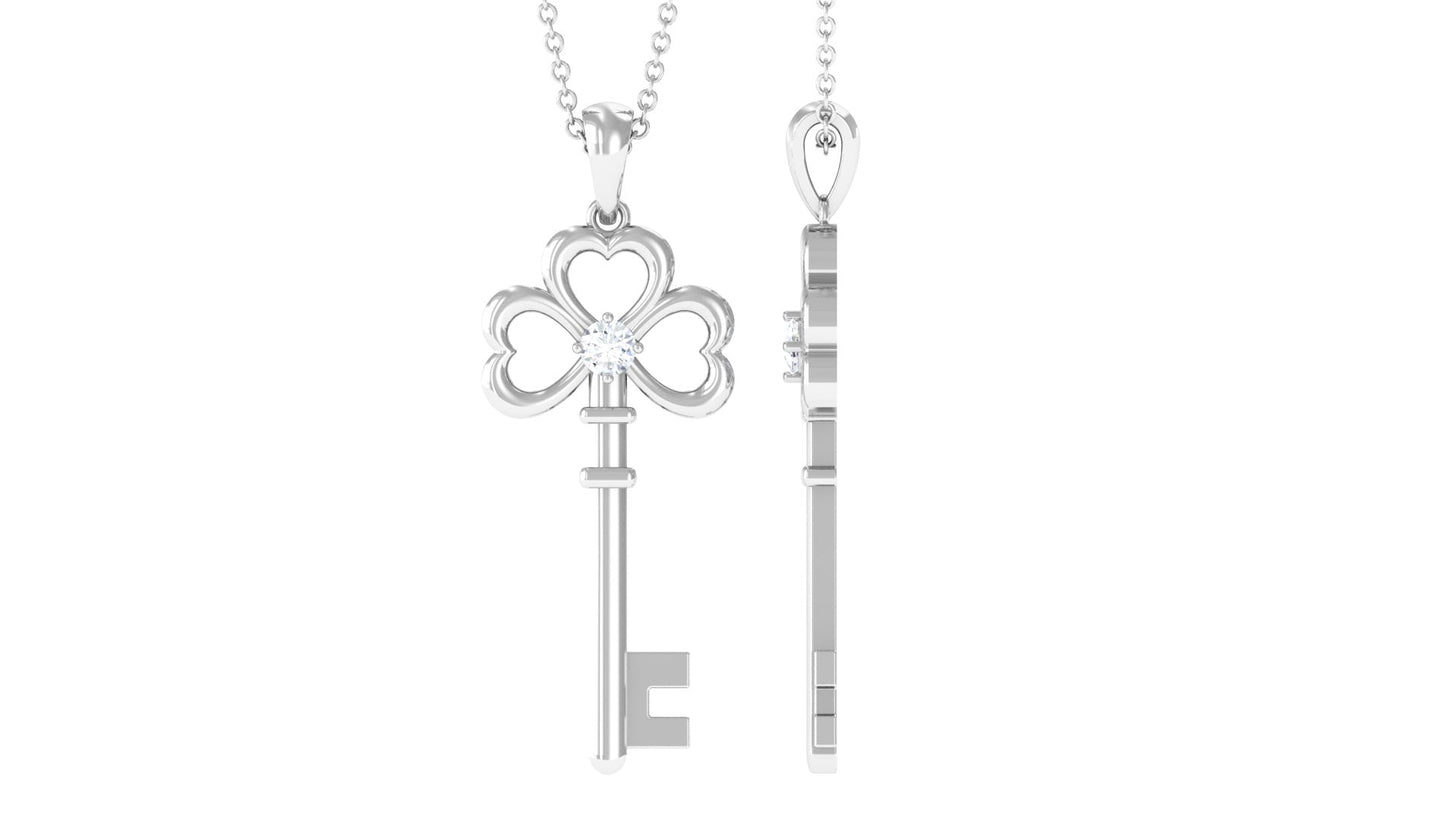 Certified Moissanite Cute Key to My Heart Pendant Necklace