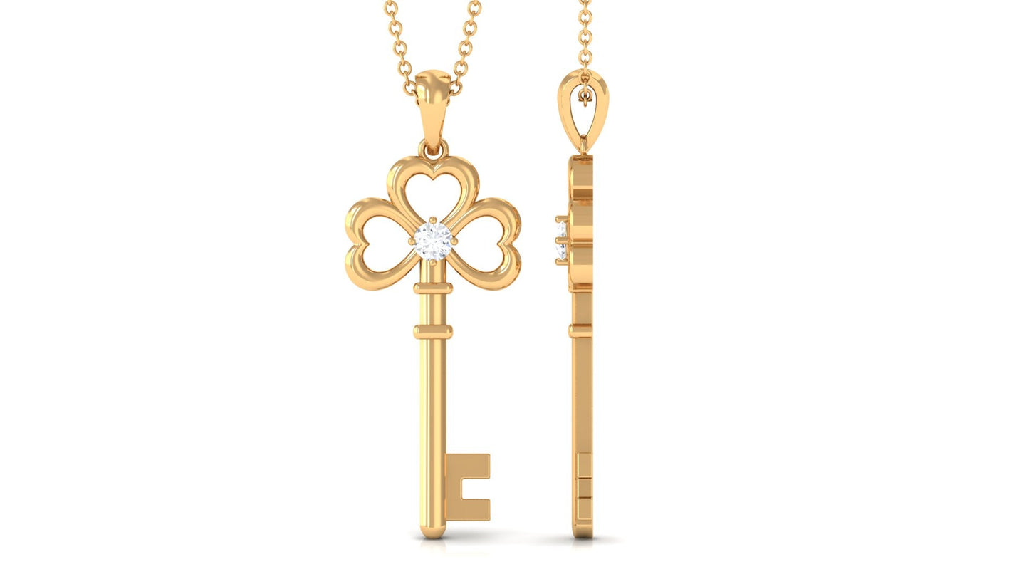 Certified Moissanite Cute Key to My Heart Pendant Necklace