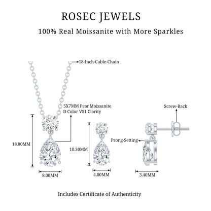 Moissanite Teardrop Two Stone Jewelry Set