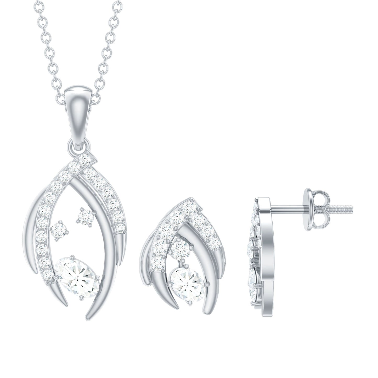 Certified Moissanite Designer Pendant and Earrings Set
