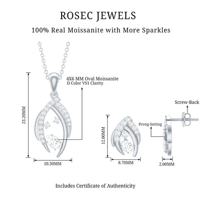 Certified Moissanite Designer Pendant and Earrings Set