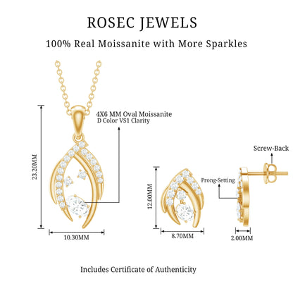 Certified Moissanite Designer Pendant and Earrings Set