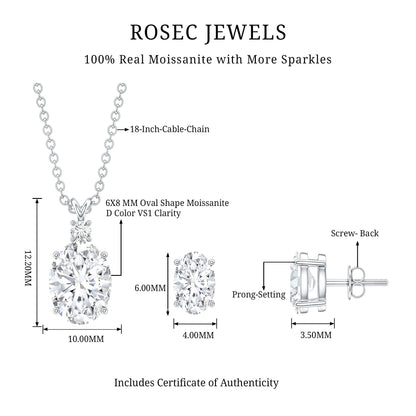 Certified Moissanite Oval Necklace and Earrings Set