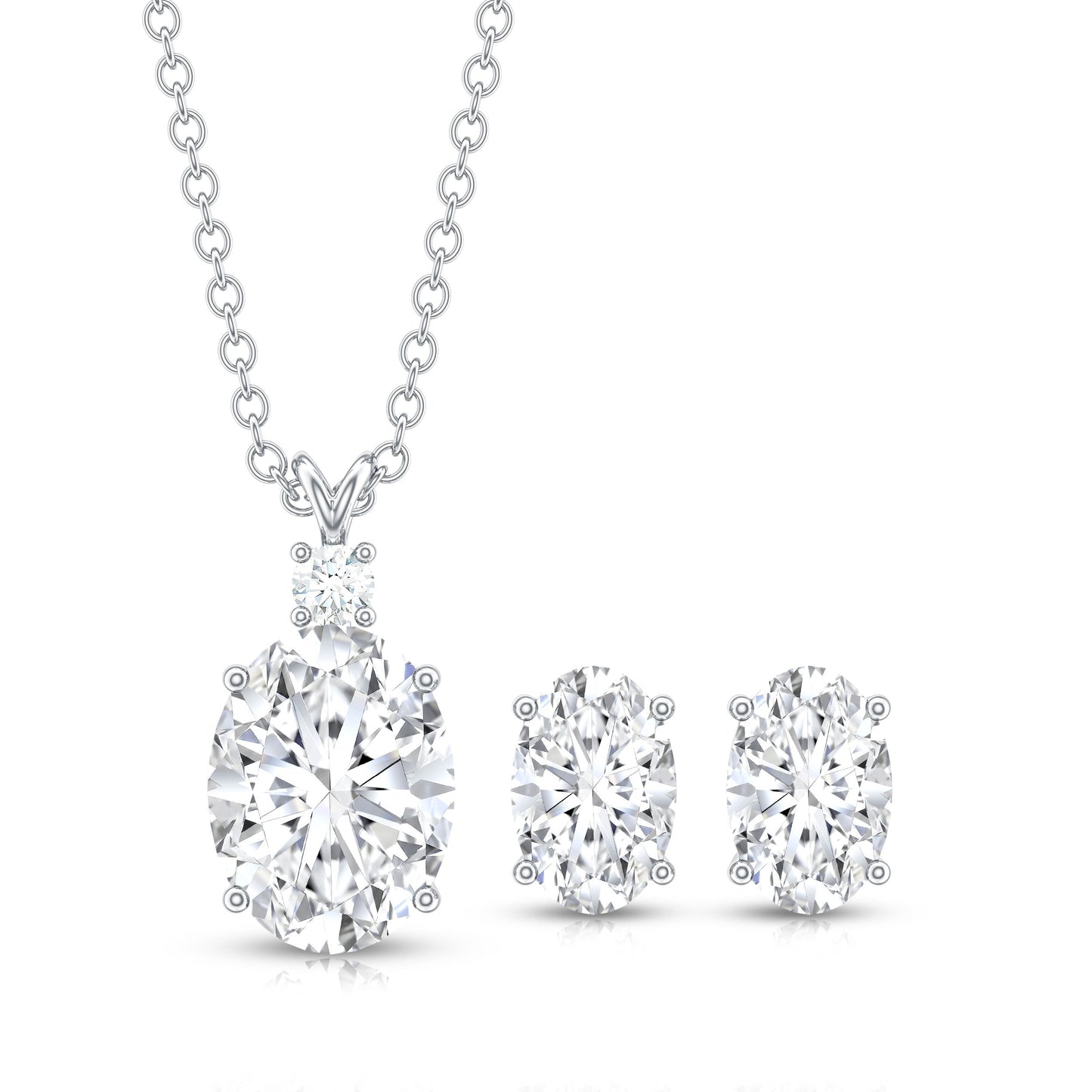 Certified Moissanite Oval Necklace and Earrings Set