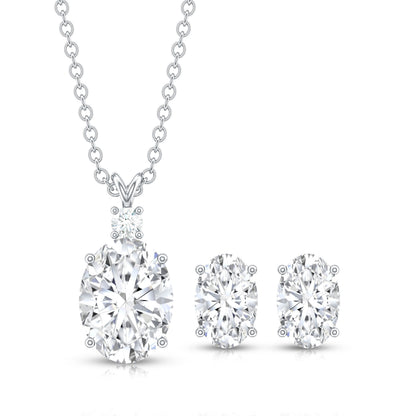 Certified Moissanite Oval Necklace and Earrings Set