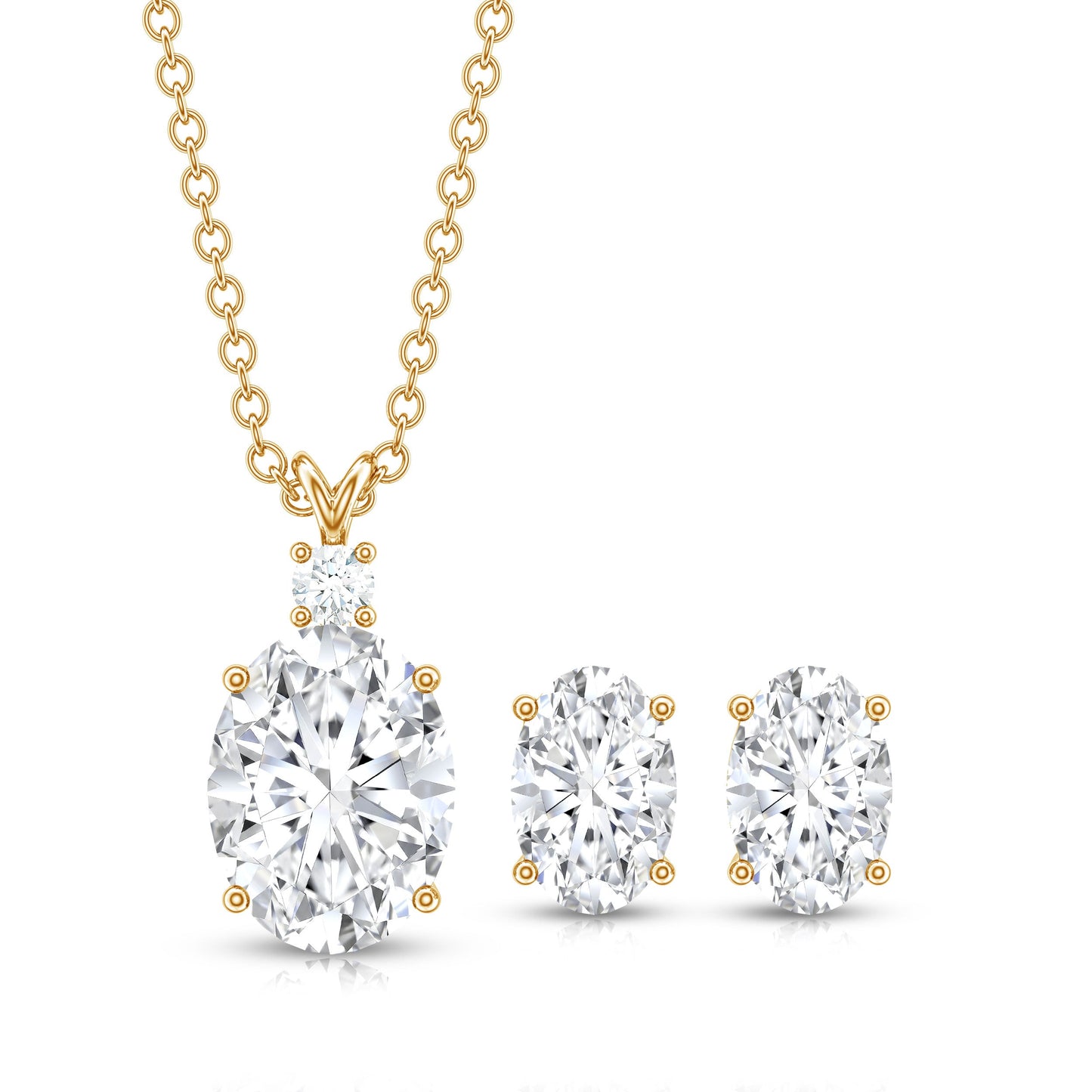 Certified Moissanite Oval Necklace and Earrings Set