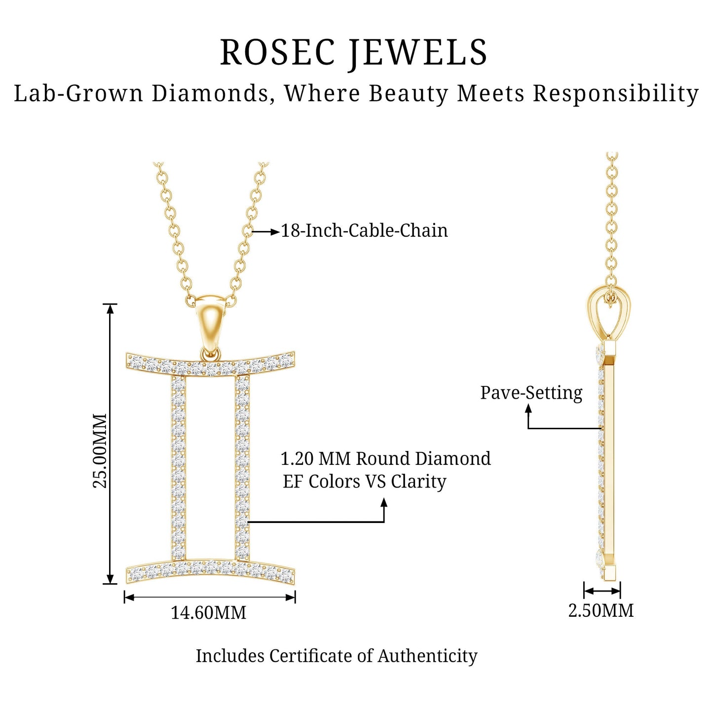 Gemini Necklace with Certified Lab Grown Diamond