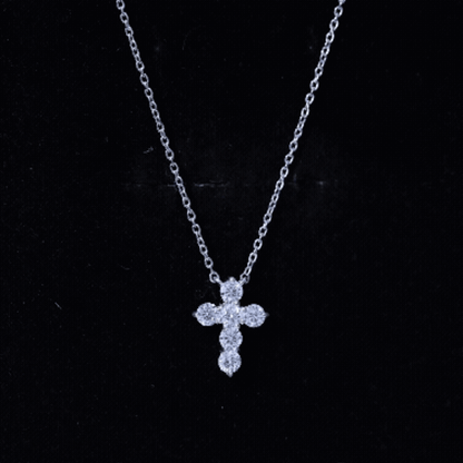 Round Cut Moissanite Cross Pendant Necklace