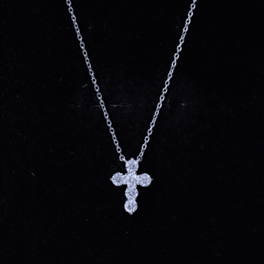 Round Cut Moissanite Cross Pendant Necklace