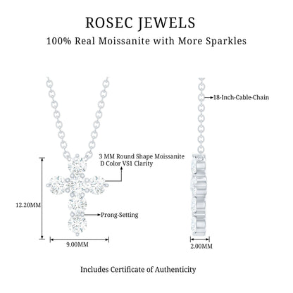 Round Cut Moissanite Cross Pendant Necklace