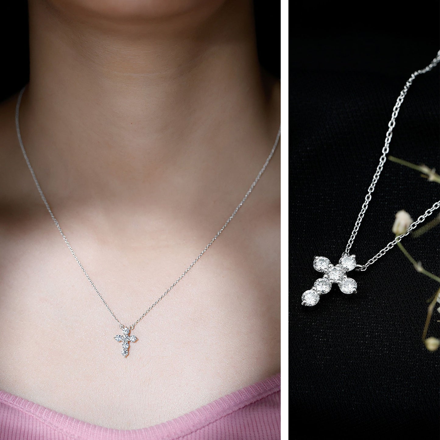 Round Cut Moissanite Cross Pendant Necklace