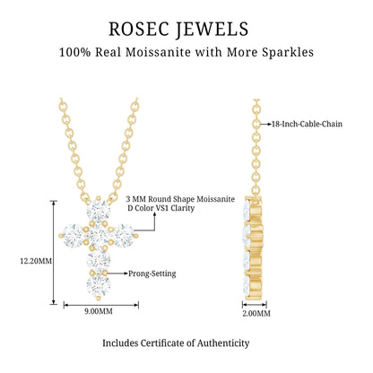 Round Cut Moissanite Cross Pendant Necklace