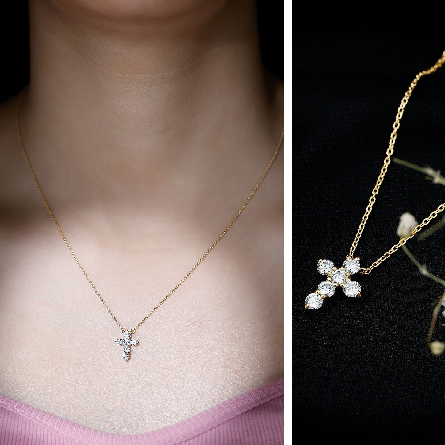 Round Cut Moissanite Cross Pendant Necklace