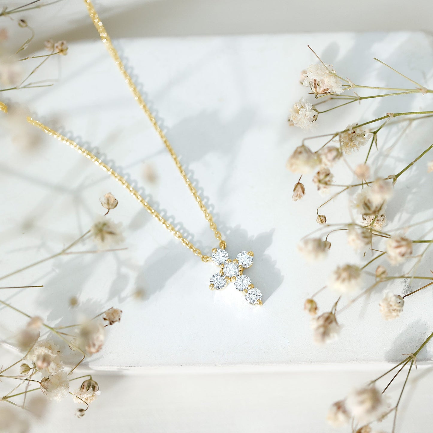 Round Cut Moissanite Cross Pendant Necklace
