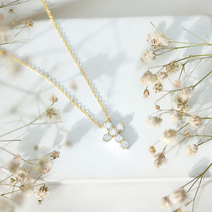 Round Cut Moissanite Cross Pendant Necklace