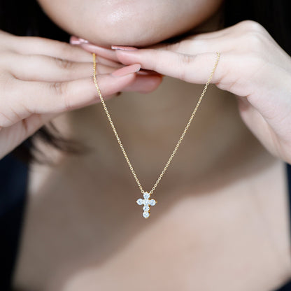 Round Cut Moissanite Cross Pendant Necklace