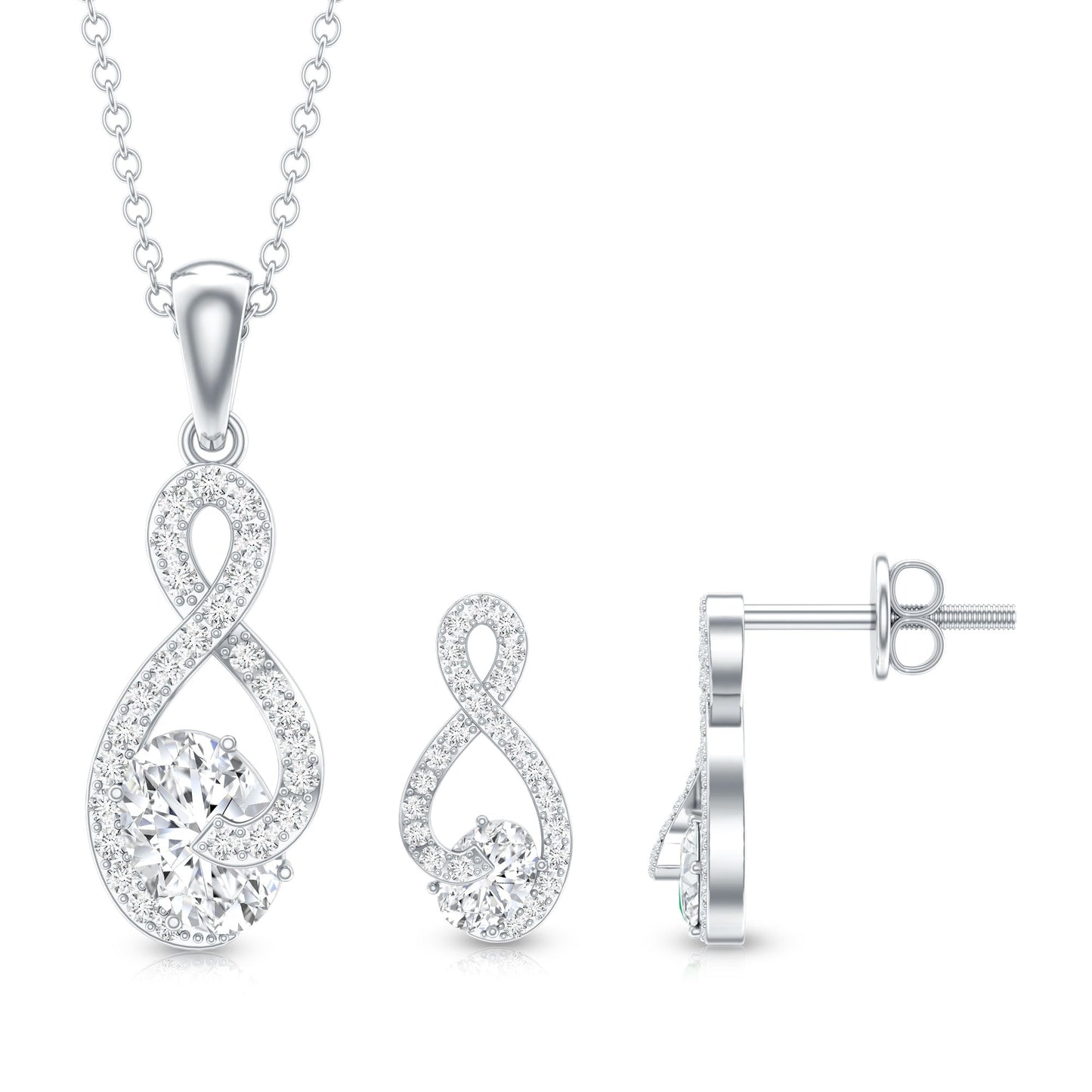 Certified 0.9 Carat Moissanite Infinity Necklace and Earring Set