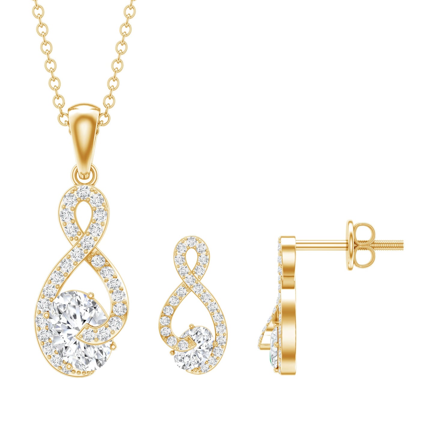 Certified 0.9 Carat Moissanite Infinity Necklace and Earring Set