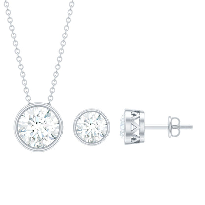 Simple Moissanite Solitaire Jewelry Set in Bezel Setting