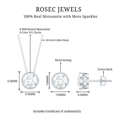 Simple Moissanite Solitaire Jewelry Set in Bezel Setting