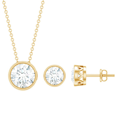 Simple Moissanite Solitaire Jewelry Set in Bezel Setting