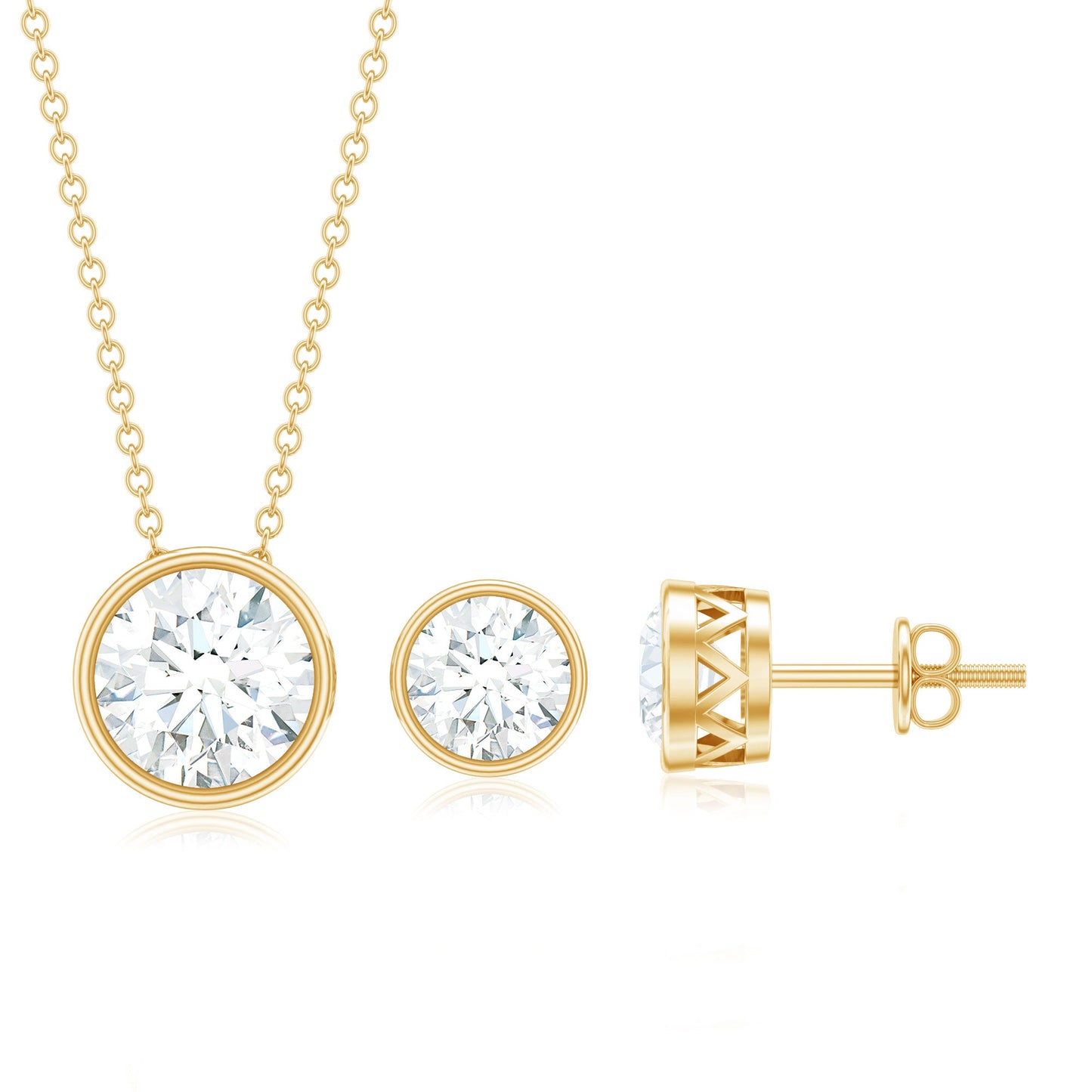 Simple Moissanite Solitaire Jewelry Set in Bezel Setting