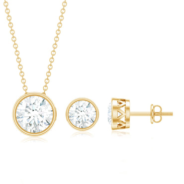Simple Moissanite Solitaire Jewelry Set in Bezel Setting