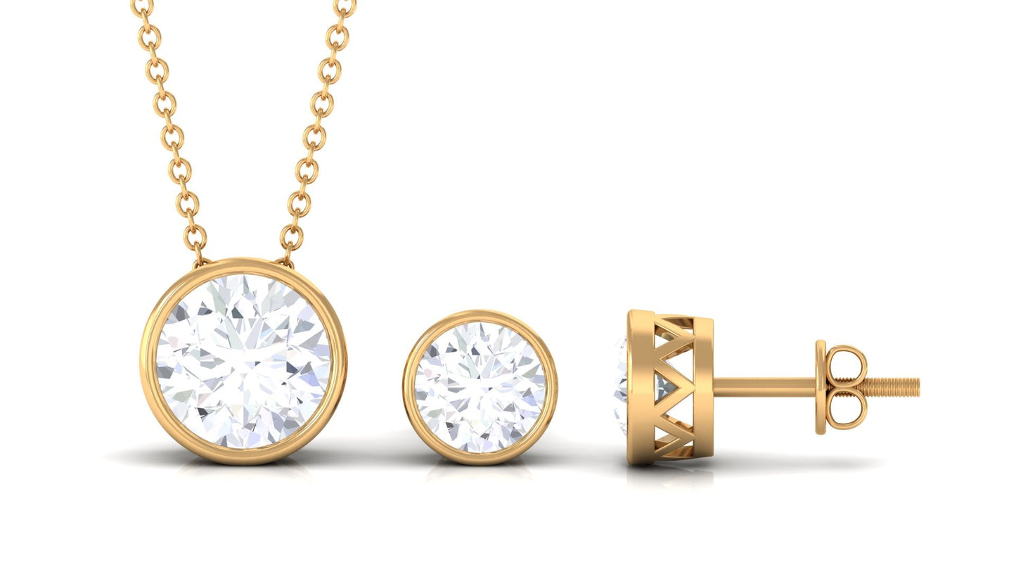Simple Moissanite Solitaire Jewelry Set in Bezel Setting
