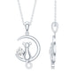 Certified Moissanite Cat and Moon Pendant