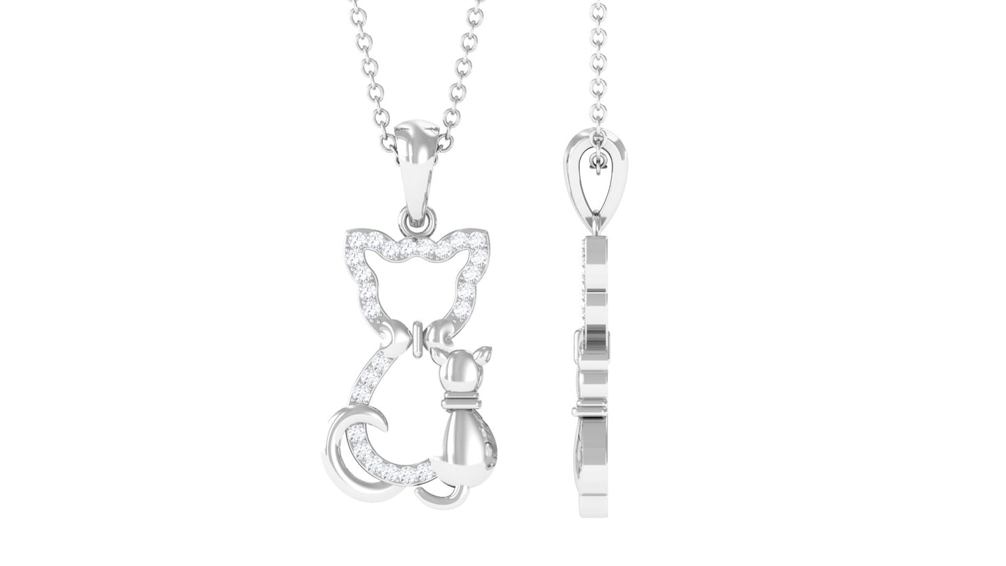 Certified Moissanite and Cat Pendant